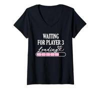 Mujer Esperando a Que el Jugador 3 mamá Gamer Sea Embarazo Arte Camiseta Cuello V