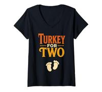 Mujer Esperando Madre ama a Turquía por Dos embarazos Divertidos Camiseta Cuello V