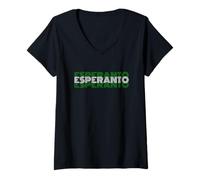 Mujer Esperanto - Diseño de Texto de lenguaje de Estilo Retro de los años 70 Camiseta Cuello V