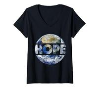Mujer Esperanza Paz Mundial En La Tierra Humanidad Consciente Amor & Bondad Camiseta Cuello V