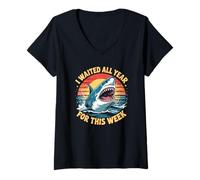 Mujer Esperé Todo el año para Esta Semana Amante de los Tiburones Ocean Wildlife Camiseta Cuello V