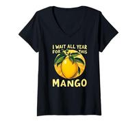 Mujer Espero Todo el año por Este Mango | Fun Family Retro Mango Day Camiseta Cuello V