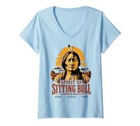 Mujer Espíritu del Toro Sentado Jefe Nativo Americano Lakota Sioux Camiseta Cuello V
