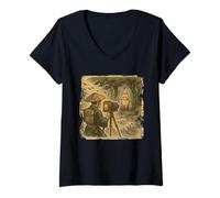 Mujer Espíritu Fotógrafo Ukiyo-e Capturando Momento Yokai Camiseta Cuello V