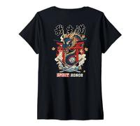 Mujer Espíritu Samurai Dragón Japonés Honor Kanji Back Arte Camiseta Cuello V