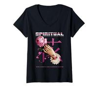 Mujer Espiritual Flor Alma - Aesthetic Edgy Streetwear Camiseta Cuello V