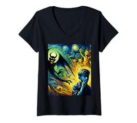 Mujer Espíritus atormentados del niño, Noche Estrellada de Van Gogh, Halloween Camiseta Cuello V