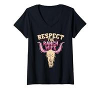 Mujer Esposa De Ranchero Madre Granjera Respect The Ranch Wife Camiseta Cuello V