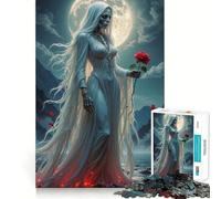 Mujer esquelética con Rosa a la luz de la Luna Rompecabezas de 1000 Piezas para Adultos Mejora la Memoria Alegría Familiar Diseño para armar Elige tu Deseo de Papá Noel 38x52cm