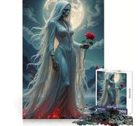 Mujer esquelética con Rosa a la luz de la Luna Rompecabezas para Adultos de 1000 Piezas Fortalece la Memoria Alivia el estrés Bordes Lisos Regalo conmovedor 38x26cm