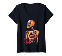 Mujer Esqueleto Artista Arte Creativo Anatomía Illustrator Gráfico Camiseta Cuello V