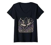 Mujer Esqueleto Ballet Bailarina Flor Silvestre Gótico Halloween Camiseta Cuello V