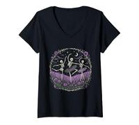 Mujer Esqueleto Ballet Bailarina Flor Silvestre Gótico Halloween Camiseta Cuello V