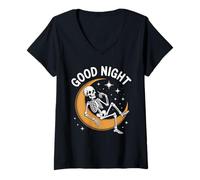 Mujer Esqueleto de Buenas Noches en Luna Creciente Camiseta Cuello V