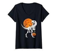Mujer Esqueleto de dinosaurio espeluznante, disfraz de calabaza de caramelo para Halloween Camiseta Cuello V