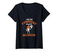 Mujer Esqueleto Divertido Cabeza de Calabaza Halloween Humor Camiseta Cuello V