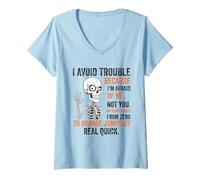 Mujer Esqueleto Evito Problemas Porque Tengo Miedo De Mí Divertido Camiseta Cuello V