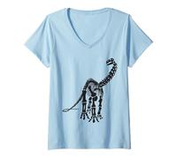 Mujer Esqueleto fósil de Dinosaurio Brontosaurus (diseño de Logotipo Negro) Camiseta Cuello V