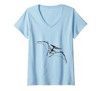 Mujer Esqueleto fósil prehistórico Pteranodon (diseño de Logotipo Negro) Camiseta Cuello V