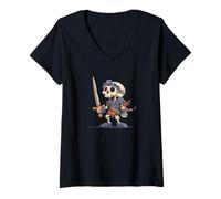 Mujer Esqueleto Genial en Knight Amor con Espada Camiseta Cuello V