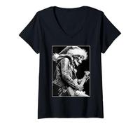 Mujer Esqueleto gótico Guitarrista Navideño Rockero Punk Grunge Camiseta Cuello V