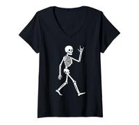 Mujer Esqueleto I Love You Hand Lenguaje de Signos ASL Día de San Valentín Camiseta Cuello V