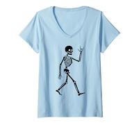 Mujer Esqueleto I Love You Hand Lenguaje de Signos ASL Día de San Valentín Camiseta Cuello V