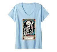 Mujer Esqueleto Podcaster Tarot Card Creativo El Creador de Contenido Camiseta Cuello V