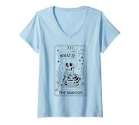 Mujer Esqueleto Tarot Card What If Anxiety The Ansiious Funny Gothic Camiseta Cuello V