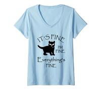 Mujer Está Bien, Estoy Bien, Todo está Bien, Amantes de los Gatos Camiseta Cuello V