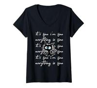 Mujer Está bien, estoy bien, todo está bien, humor divertido sobre gatos negros Camiseta Cuello V