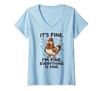 Mujer Está Bien, Estoy Bien Todo lo es, Pollo Meme Divertido Camiseta Cuello V