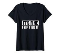 Mujer Está Bien, la Cremallera lo até Amante de los Coches Mecánico Garaje Coche Guy Camiseta Cuello V