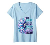 Mujer Está Bien Respirar Flor de Conciencia sobre el Suicidio Camiseta Cuello V