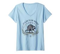 Mujer Está Bien ser Raro Ronda Viral Raccoon Cottagecore Camiseta Cuello V