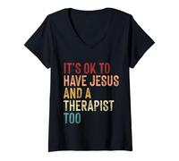 Mujer Está Bien Tener a Jesús y un Terapeuta, también Salud Mental Camiseta Cuello V