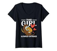 Mujer Esta Chica ama la Nutria de mar Dibujos Animados Camiseta Cuello V