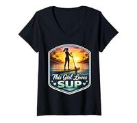 Mujer Esta Chica ama Sup Amante Mujer Standup Paddleboarding Lindo Camiseta Cuello V