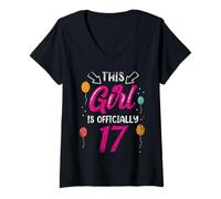 Mujer Esta Chica es Oficialmente 17 Cumpleaños Edad Niñas Camiseta Cuello V