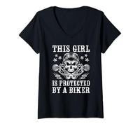 Mujer Esta chica está protegida por un motorista Camiseta Cuello V