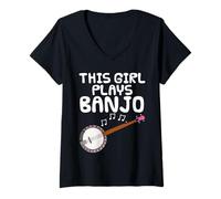 Mujer Esta chica toca el banjo, músico banjista femenino Camiseta Cuello V