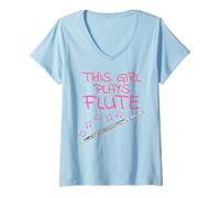 Mujer Esta chica toca la flauta, flautista músico de viento Camiseta Cuello V