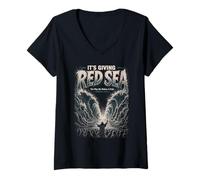 Mujer Está Dando Mar Rojo Funny Christian Moisés Éxodo 14:21 Camiseta Cuello V