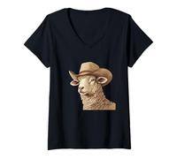 Mujer Esta divertida oveja luce un aspecto vaquero Camiseta Cuello V