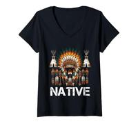 Mujer Está en mi ADN Ancestros nativos Americanos Orgullo del Día Indio Camiseta Cuello V