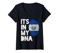 Mujer Está en mi ADN El Salvador Bandera Orgullo Huellas Camiseta Cuello V