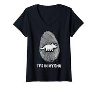 Mujer Está en mi ADN Triceratops Paleontología de Dinosaurios de Huellas Dactilares Camiseta Cuello V