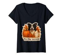 Mujer Esta es la estación del Border Collie para Perros, otoño y otoño, Especias de Calabaza Camiseta Cuello V