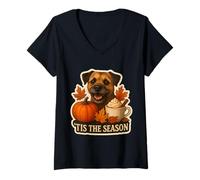 Mujer Esta es la estación del Border Terrier para Perro, otoño, otoño, Calabaza, Especia Camiseta Cuello V