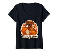 Mujer Esta es la estación del Perro Rhodesian Ridgeback, otoño y otoño, Calabaza Camiseta Cuello V